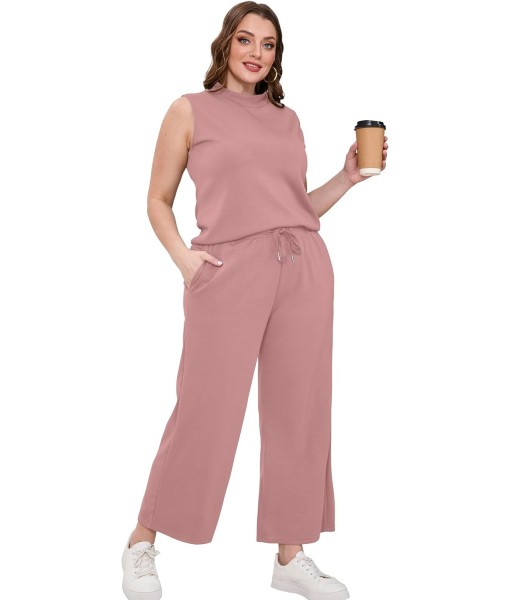 SAMPEEL Two Piece Sets for Women Summer Outfits Lounge Sets Mock Neck Tops Wide Leg Crop Pants Vacation Travel Outfits