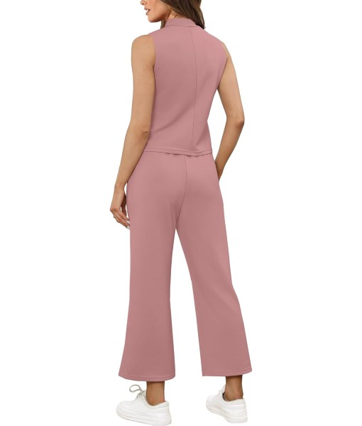 SAMPEEL Two Piece Sets for Women Summer Outfits Lounge Sets Mock Neck Tops Wide Leg Crop Pants Vacation Travel Outfits