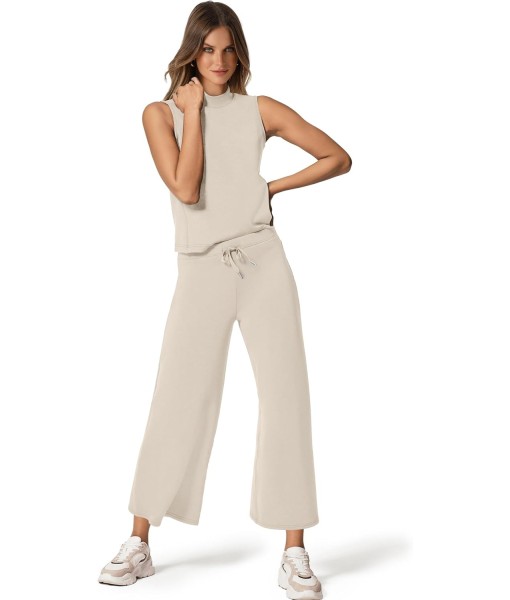 SAMPEEL Two Piece Sets for Women Summer Outfits Lounge Sets Mock Neck Tops Wide Leg Crop Pants Vacation Travel Outfits