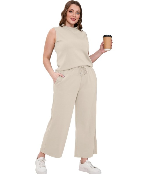 SAMPEEL Two Piece Sets for Women Summer Outfits Lounge Sets Mock Neck Tops Wide Leg Crop Pants Vacation Travel Outfits