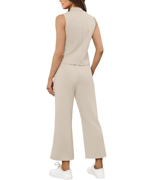SAMPEEL Two Piece Sets for Women Summer Outfits Lounge Sets Mock Neck Tops Wide Leg Crop Pants Vacation Travel Outfits