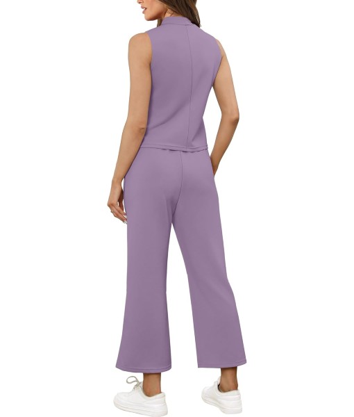SAMPEEL Two Piece Sets for Women Summer Outfits Lounge Sets Mock Neck Tops Wide Leg Crop Pants Vacation Travel Outfits