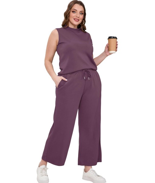SAMPEEL Two Piece Sets for Women Summer Outfits Lounge Sets Mock Neck Tops Wide Leg Crop Pants Vacation Travel Outfits