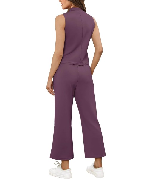 SAMPEEL Two Piece Sets for Women Summer Outfits Lounge Sets Mock Neck Tops Wide Leg Crop Pants Vacation Travel Outfits