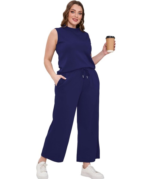 SAMPEEL Two Piece Sets for Women Summer Outfits Lounge Sets Mock Neck Tops Wide Leg Crop Pants Vacation Travel Outfits