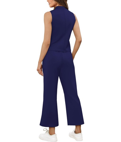SAMPEEL Two Piece Sets for Women Summer Outfits Lounge Sets Mock Neck Tops Wide Leg Crop Pants Vacation Travel Outfits