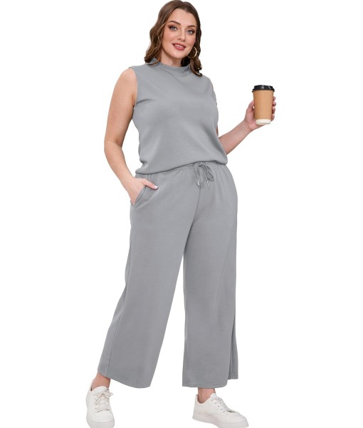 SAMPEEL Two Piece Sets for Women Summer Outfits Lounge Sets Mock Neck Tops Wide Leg Crop Pants Vacation Travel Outfits