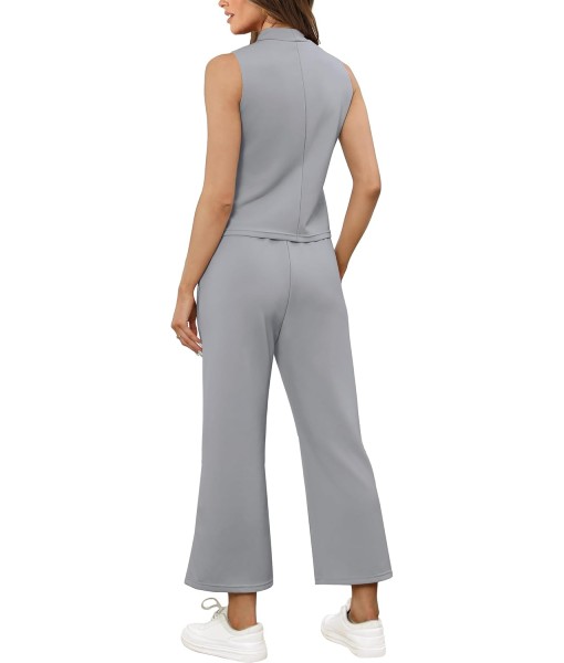 SAMPEEL Two Piece Sets for Women Summer Outfits Lounge Sets Mock Neck Tops Wide Leg Crop Pants Vacation Travel Outfits