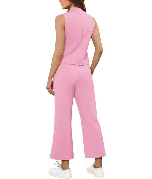SAMPEEL Two Piece Sets for Women Summer Outfits Lounge Sets Mock Neck Tops Wide Leg Crop Pants Vacation Travel Outfits