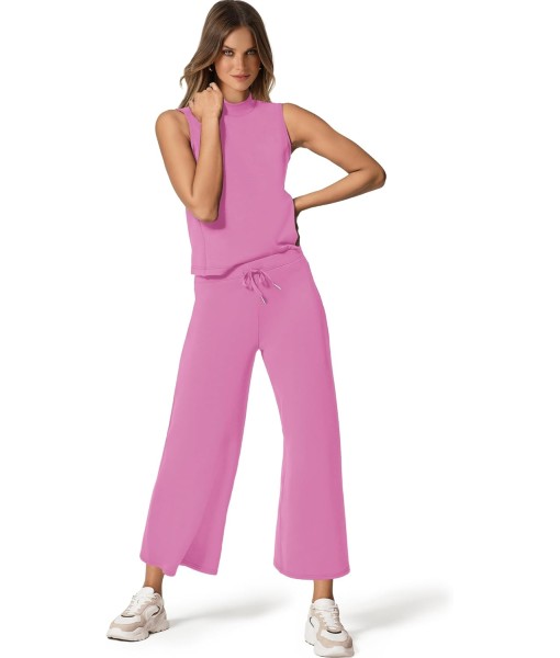 SAMPEEL Two Piece Sets for Women Summer Outfits Lounge Sets Mock Neck Tops Wide Leg Crop Pants Vacation Travel Outfits