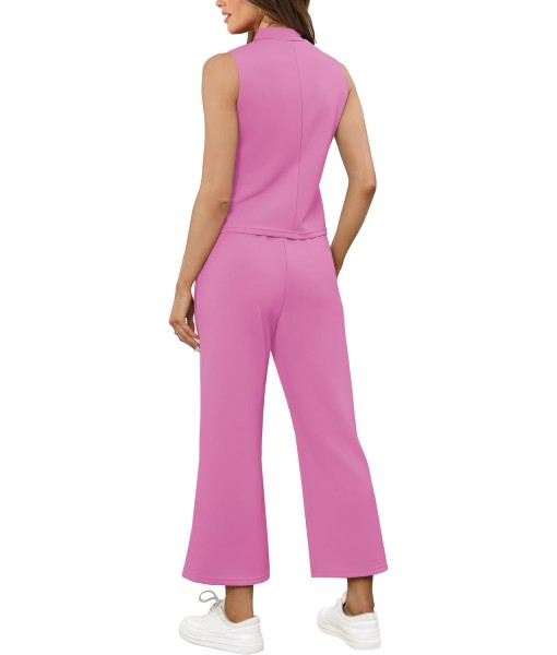 SAMPEEL Two Piece Sets for Women Summer Outfits Lounge Sets Mock Neck Tops Wide Leg Crop Pants Vacation Travel Outfits
