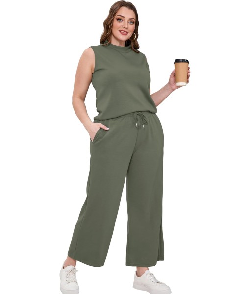 SAMPEEL Two Piece Sets for Women Summer Outfits Lounge Sets Mock Neck Tops Wide Leg Crop Pants Vacation Travel Outfits