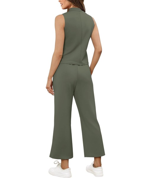 SAMPEEL Two Piece Sets for Women Summer Outfits Lounge Sets Mock Neck Tops Wide Leg Crop Pants Vacation Travel Outfits