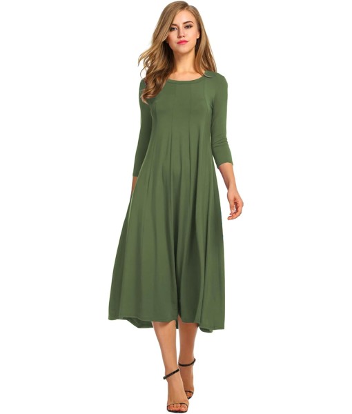 HOTOUCH Women's 3/4 Sleeve A-line and Flare Midi Long Dress