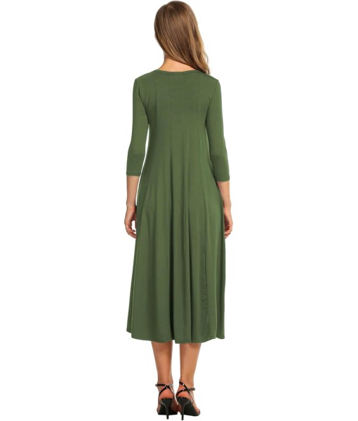 HOTOUCH Women's 3/4 Sleeve A-line and Flare Midi Long Dress
