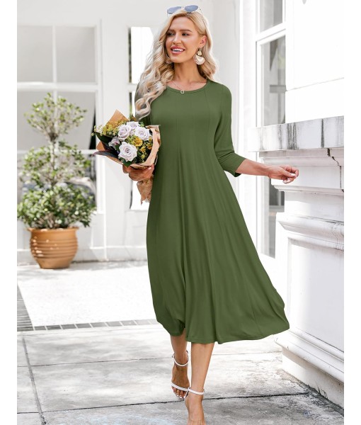 HOTOUCH Women's 3/4 Sleeve A-line and Flare Midi Long Dress