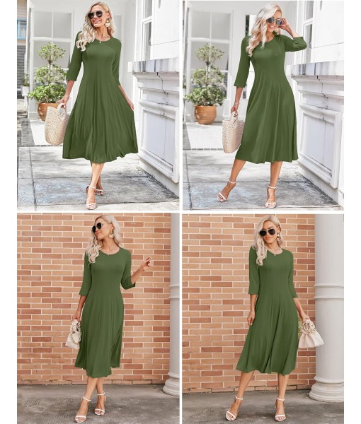 HOTOUCH Women's 3/4 Sleeve A-line and Flare Midi Long Dress