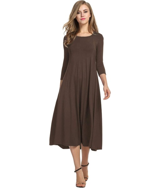 HOTOUCH Women's 3/4 Sleeve A-line and Flare Midi Long Dress