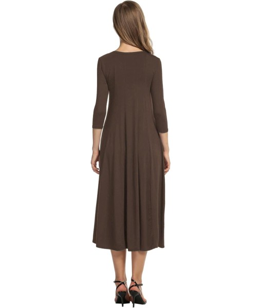HOTOUCH Women's 3/4 Sleeve A-line and Flare Midi Long Dress