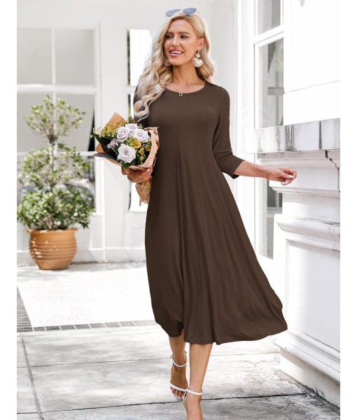 HOTOUCH Women's 3/4 Sleeve A-line and Flare Midi Long Dress