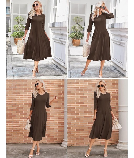 HOTOUCH Women's 3/4 Sleeve A-line and Flare Midi Long Dress