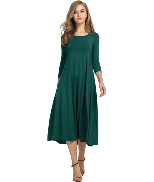 HOTOUCH Women's 3/4 Sleeve A-line and Flare Midi Long Dress