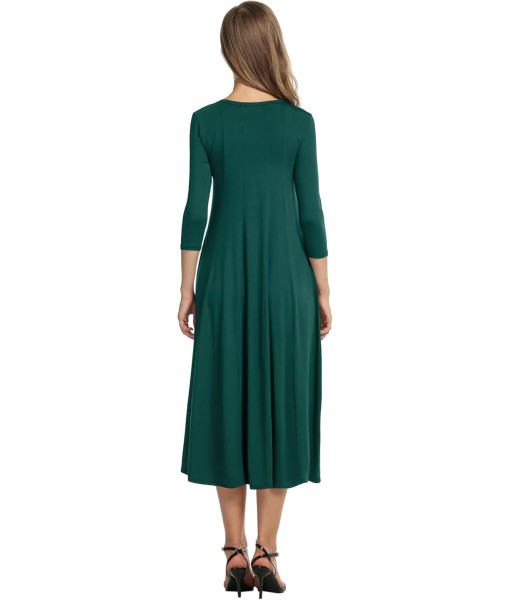 HOTOUCH Women's 3/4 Sleeve A-line and Flare Midi Long Dress