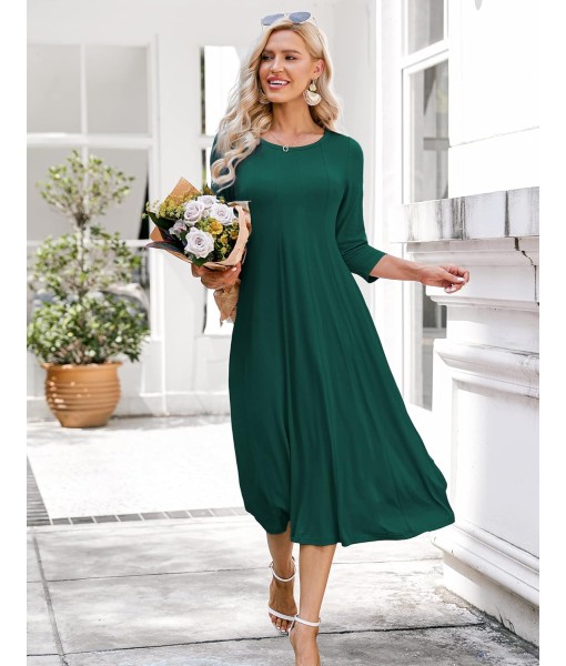 HOTOUCH Women's 3/4 Sleeve A-line and Flare Midi Long Dress