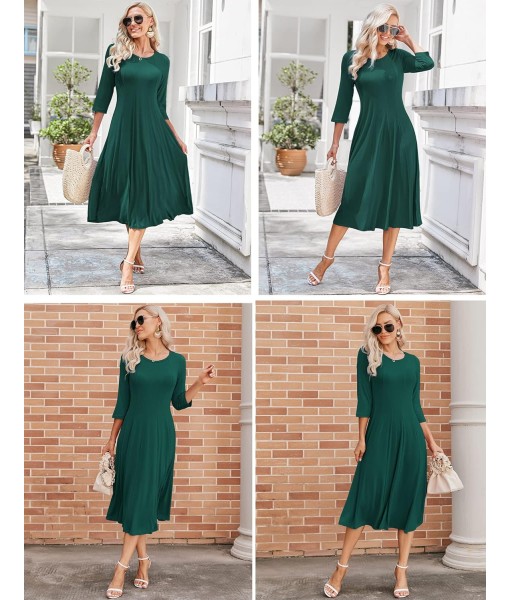 HOTOUCH Women's 3/4 Sleeve A-line and Flare Midi Long Dress
