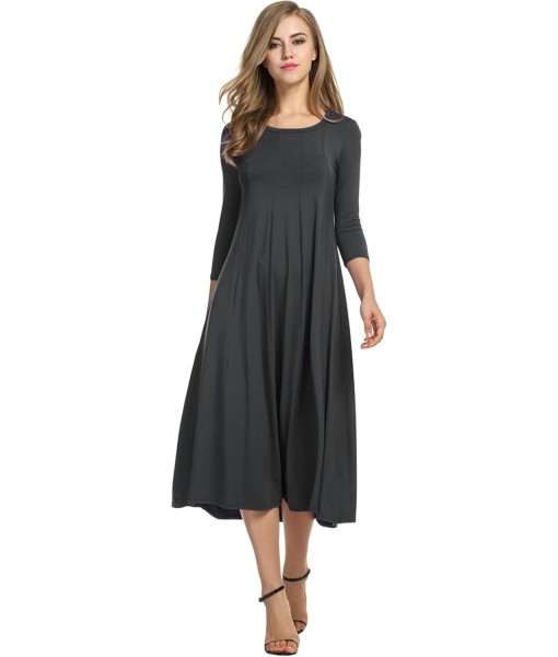 HOTOUCH Women's 3/4 Sleeve A-line and Flare Midi Long Dress