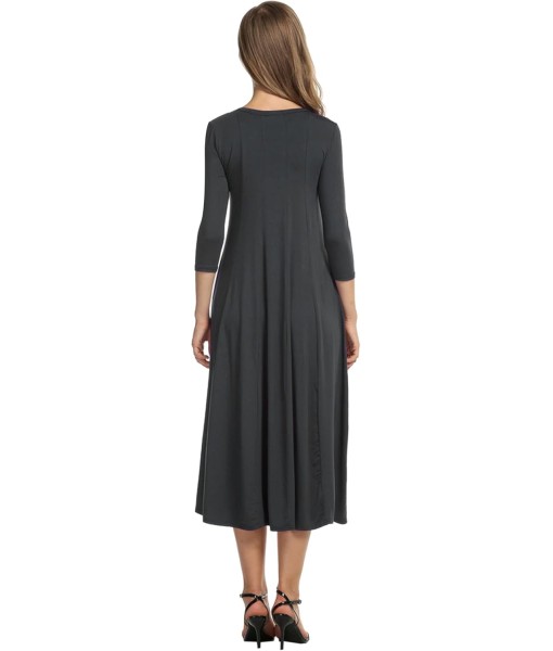 HOTOUCH Women's 3/4 Sleeve A-line and Flare Midi Long Dress