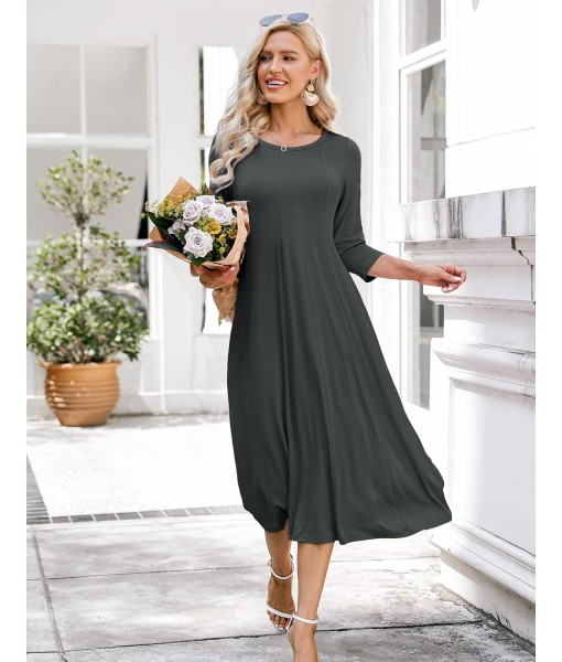 HOTOUCH Women's 3/4 Sleeve A-line and Flare Midi Long Dress