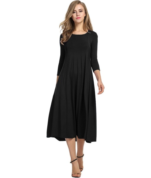 HOTOUCH Women's 3/4 Sleeve A-line and Flare Midi Long Dress