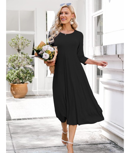 HOTOUCH Women's 3/4 Sleeve A-line and Flare Midi Long Dress