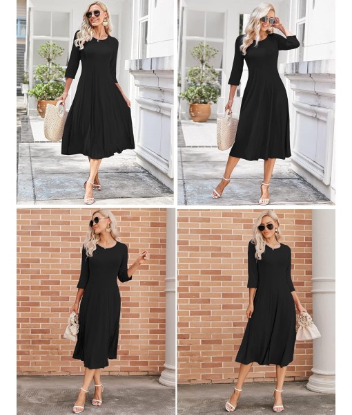 HOTOUCH Women's 3/4 Sleeve A-line and Flare Midi Long Dress