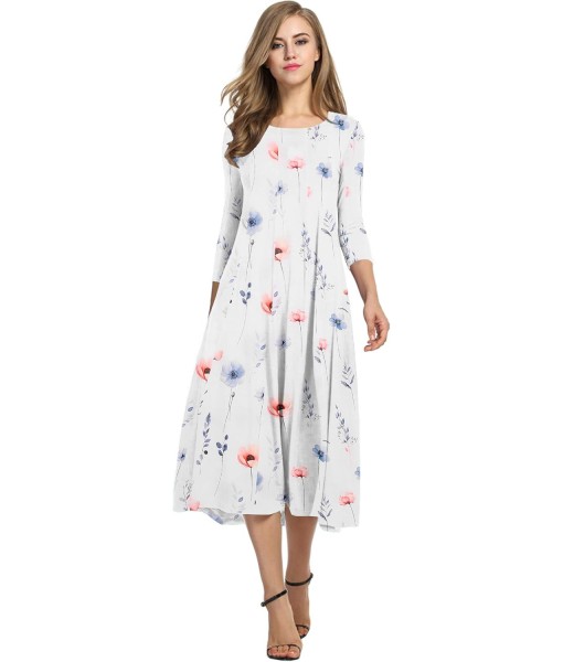 HOTOUCH Women's 3/4 Sleeve A-line and Flare Midi Long Dress
