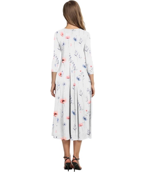 HOTOUCH Women's 3/4 Sleeve A-line and Flare Midi Long Dress
