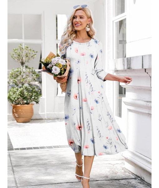 HOTOUCH Women's 3/4 Sleeve A-line and Flare Midi Long Dress