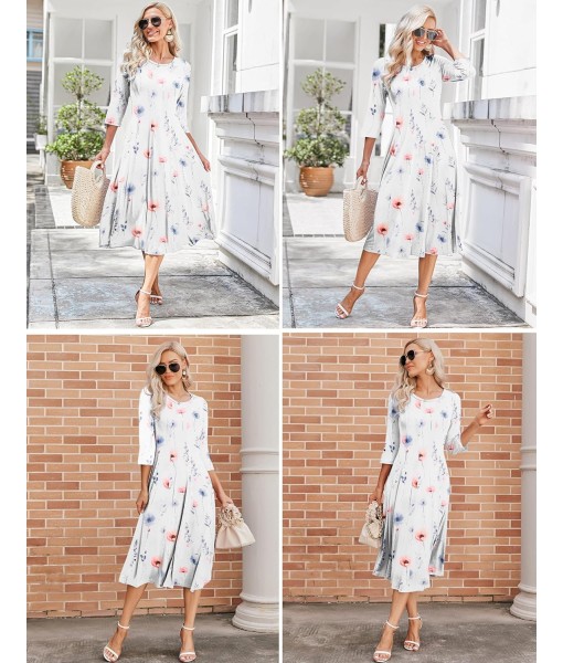 HOTOUCH Women's 3/4 Sleeve A-line and Flare Midi Long Dress