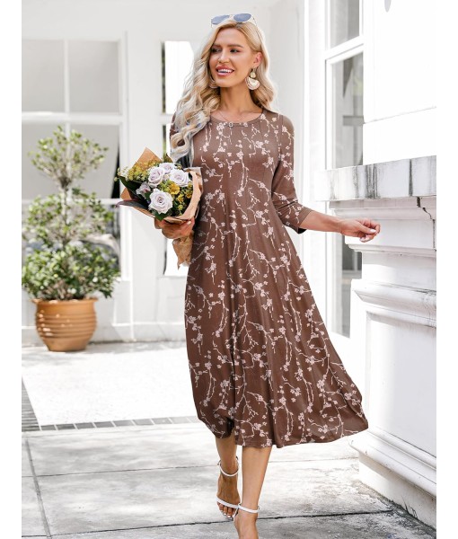 HOTOUCH Women's 3/4 Sleeve A-line and Flare Midi Long Dress