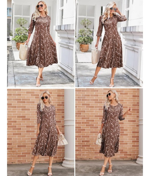 HOTOUCH Women's 3/4 Sleeve A-line and Flare Midi Long Dress