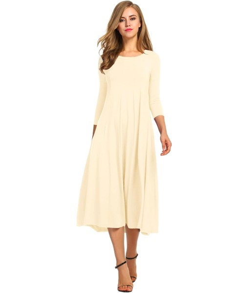 HOTOUCH Women's 3/4 Sleeve A-line and Flare Midi Long Dress
