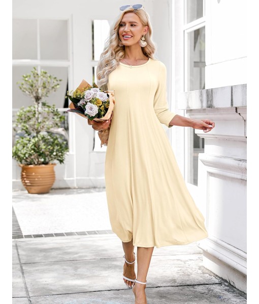 HOTOUCH Women's 3/4 Sleeve A-line and Flare Midi Long Dress