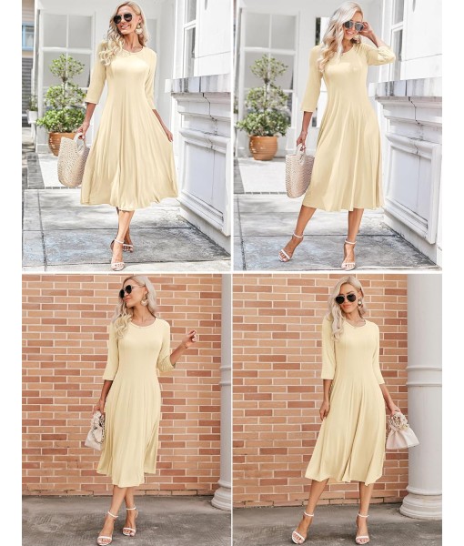 HOTOUCH Women's 3/4 Sleeve A-line and Flare Midi Long Dress