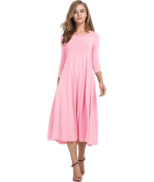 HOTOUCH Women's 3/4 Sleeve A-line and Flare Midi Long Dress