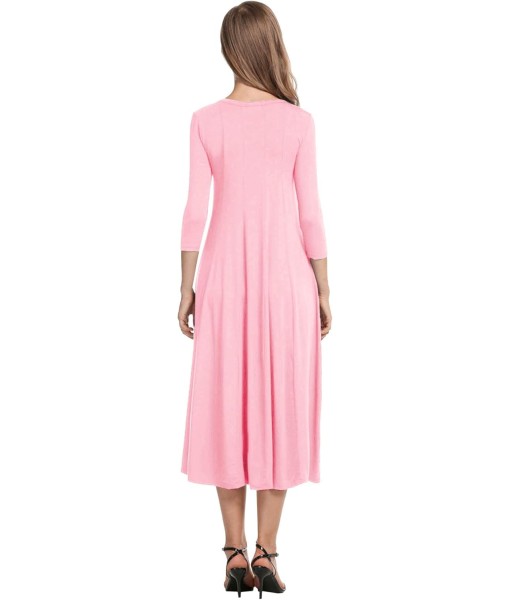 HOTOUCH Women's 3/4 Sleeve A-line and Flare Midi Long Dress