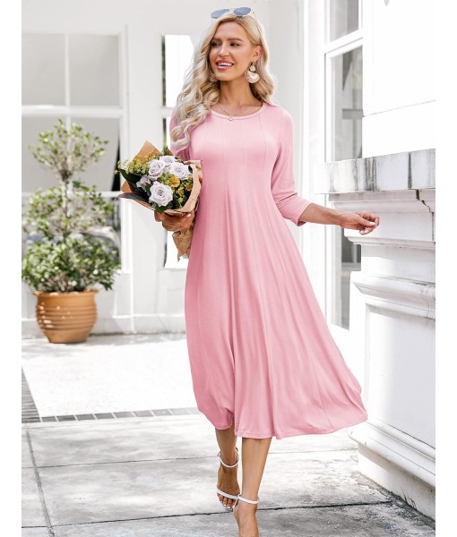 HOTOUCH Women's 3/4 Sleeve A-line and Flare Midi Long Dress