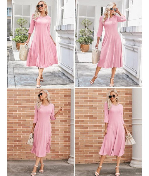 HOTOUCH Women's 3/4 Sleeve A-line and Flare Midi Long Dress
