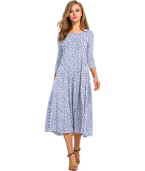 HOTOUCH Women's 3/4 Sleeve A-line and Flare Midi Long Dress
