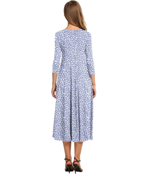 HOTOUCH Women's 3/4 Sleeve A-line and Flare Midi Long Dress